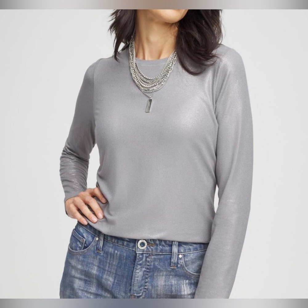 Chico's Gray Fitted Long Sleeve Tee